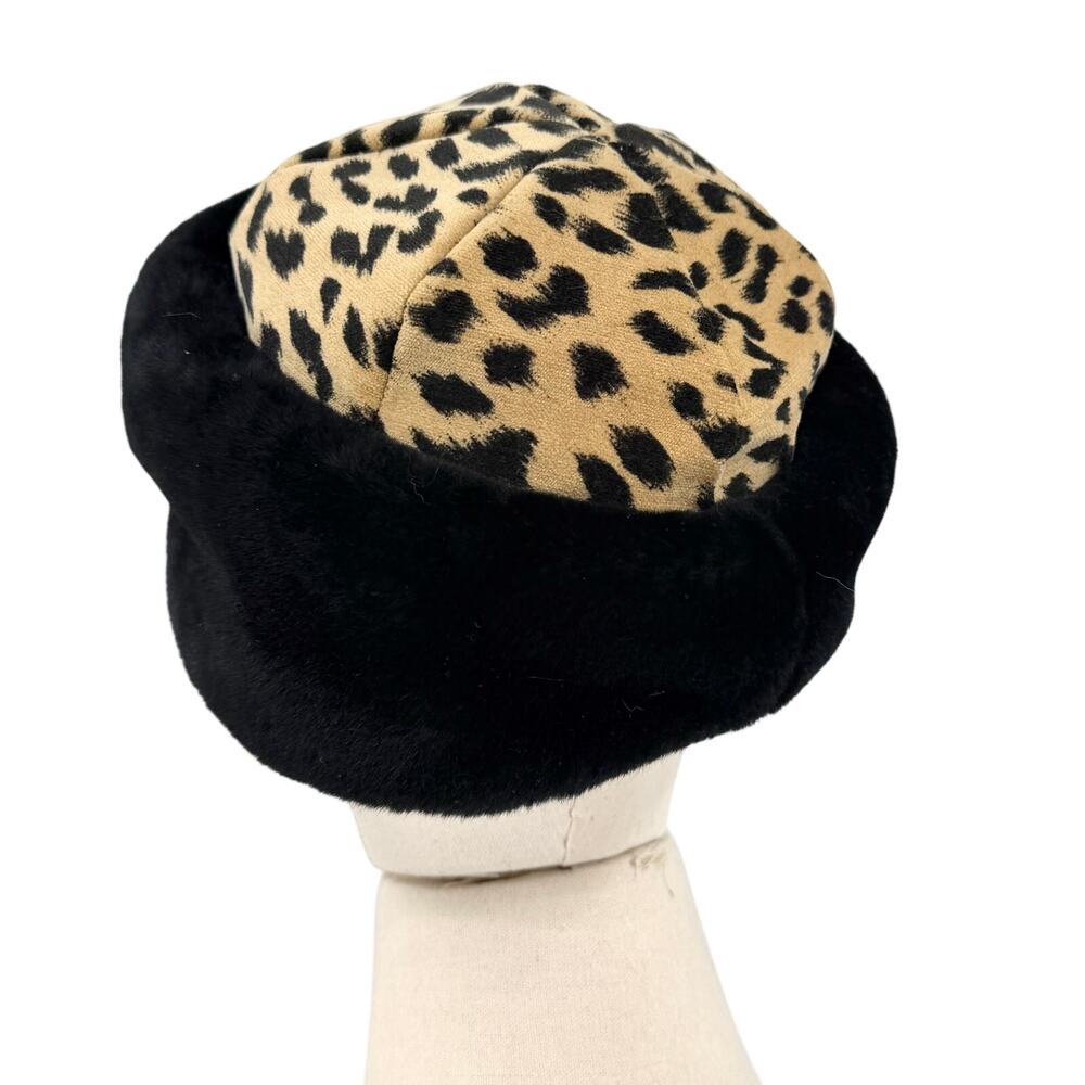 Vintage 90s Liz Claiborne Leopard Black Plush Cossack Hat - Picture 4 of 9